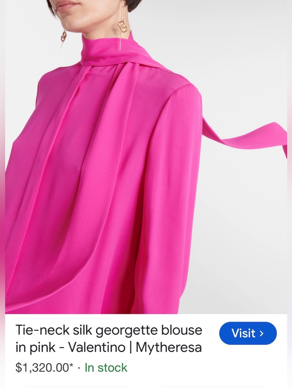 Valentino Fuchsia Convertible Tie-Neck Long-Sleeve Blouse -NEW W TAGS - Picture 6 of 6